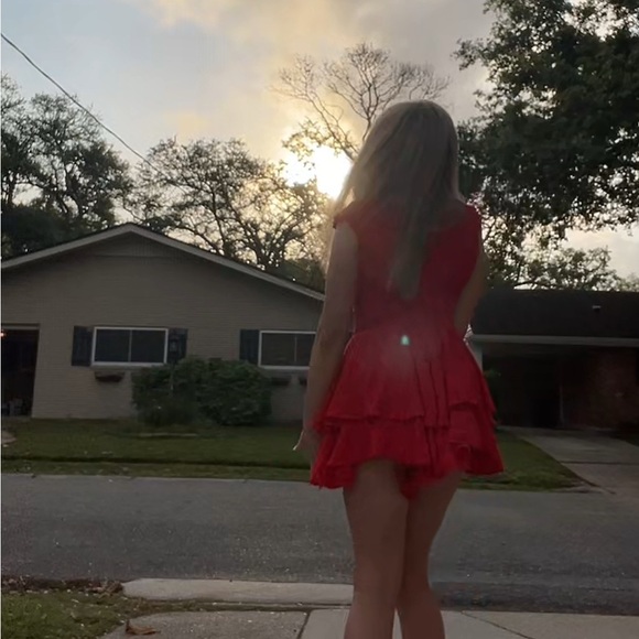 Red Ruffled Layered Dress - Picture 4 of 7